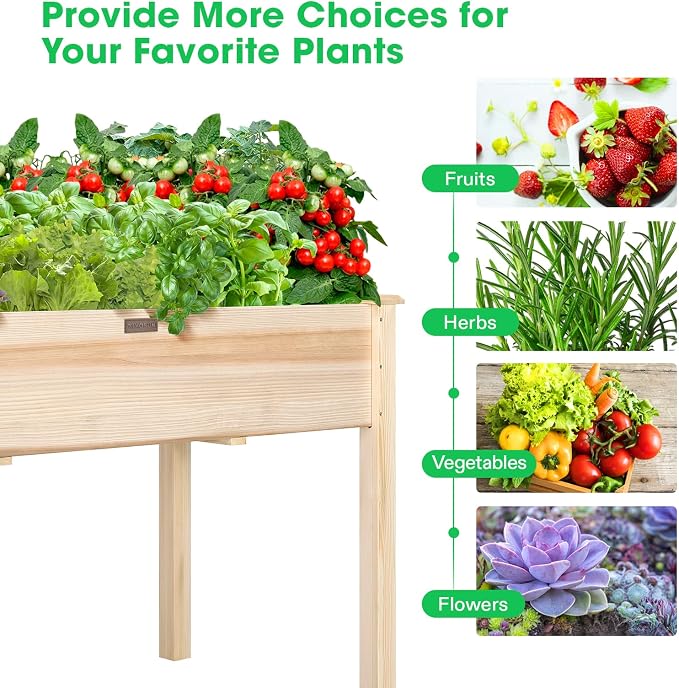 VIVOSUN Elevated Wooden Raised Garden Bed, Outdoor Wood Planter Box w Bed Liner - Image 7