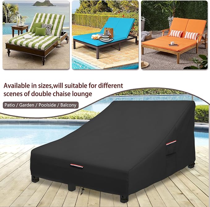 Okcool 100% Waterproof Patio Double Wide Chaise Lounge Chair Cover, 600D Tough - Image 4