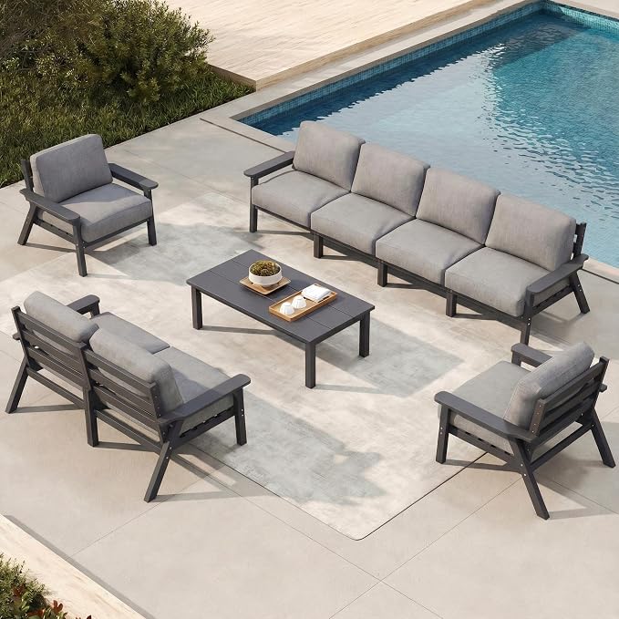 Patio Furniture Set 8 Seats, HDPE Outdoor Sectional by PatioKingdom