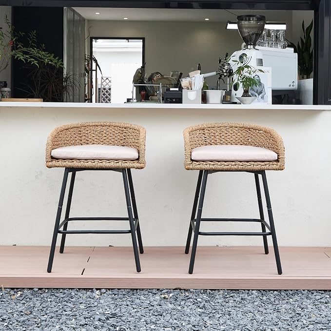 25" Outdoor Counter Height Bar Stools Set of 4, Modern Patio Wicker Bar Chairs - Image 8