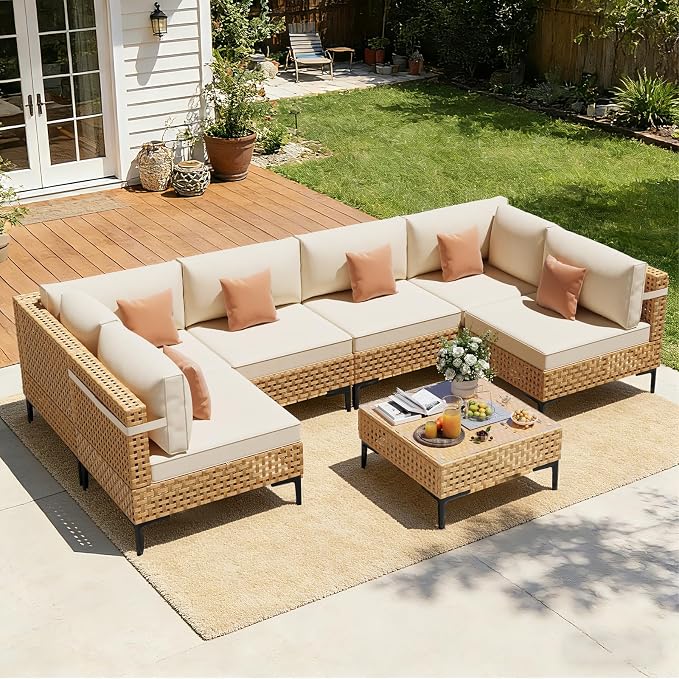 ABCASA Patio Furniture Set, Boho Patio Conversation Set Sectional Sofa by ABCASA