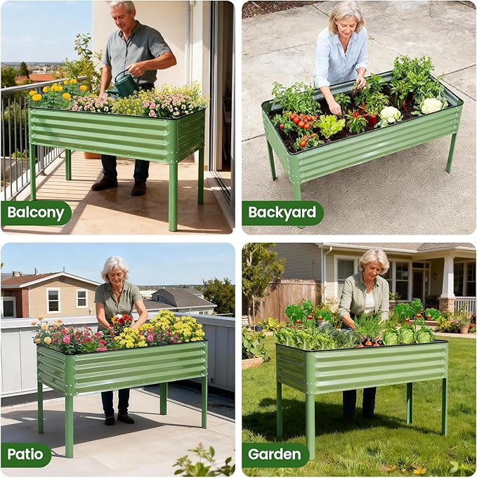 G GOOD GAIN Elevated Raised Garden Bed 2' x 4'- Galvanized Metal Planter Boxes - Image 7