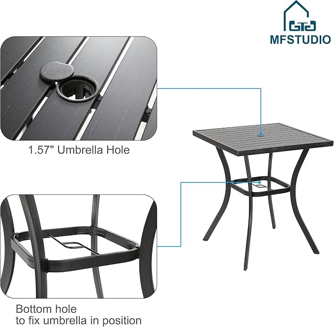 MFSTUDIO 3 PCS Outdoor Patio Bar Sets, 2 Swivel Bar Height Chairs and 1 Metal - Image 6