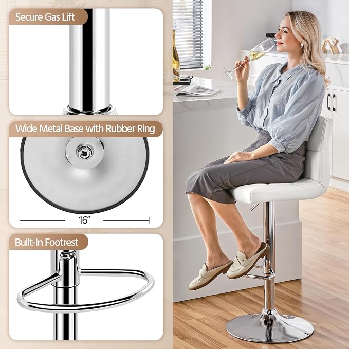 Yaheetech Single Bar Stool, PU Leather Adjustable Swivel Barstools, Armless - Image 6