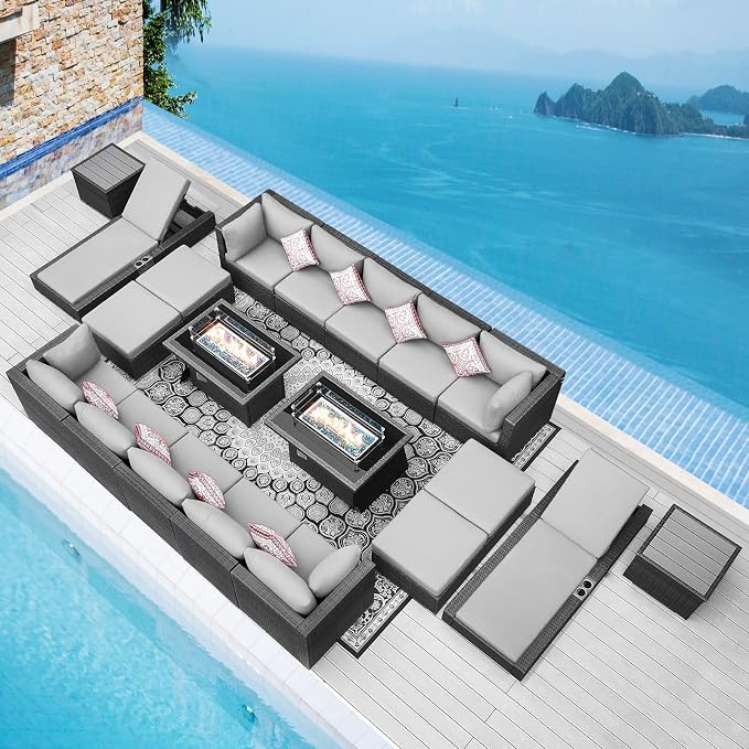 NICESOUL 20 Piece Extra Large Patio Furniture Set w/Fire Pit Table & Chaise by NICESOUL