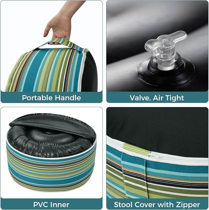 Outdoor/Indoor Inflatable Ottoman Pouf D20 xH9, All Weather Round Footstool - Image 5