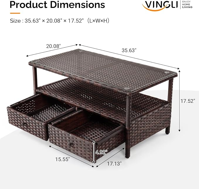 VINGLI Outdoor Wicker Coffee Table - Image 3