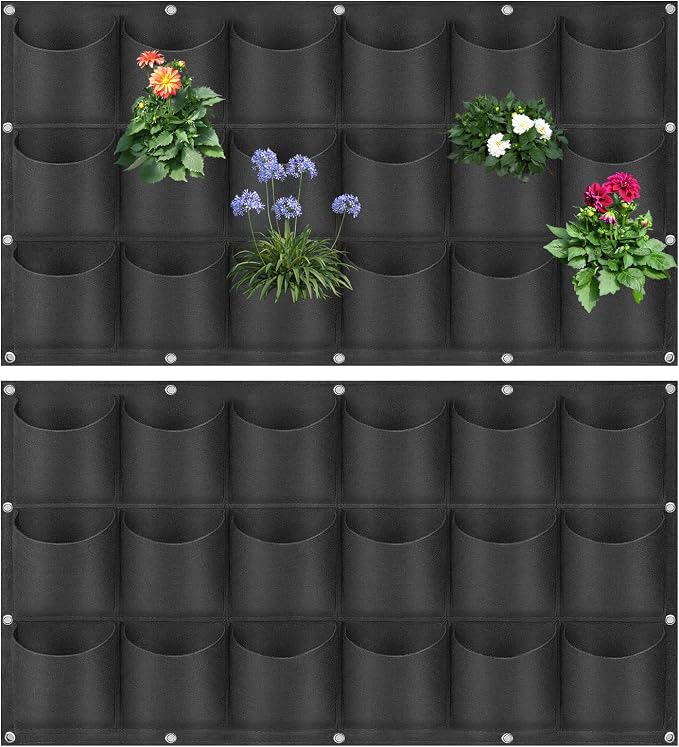LITLANDSTAR 18 Pockets Hanging Grow Bags, 2 Pack Horizontal Wall Planter Plant by LITLANDSTAR