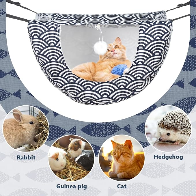 Unittype 2 Pieces Cat Cage Hammock Hanging Pet Bed Double Layer Soft Plush - Image 4