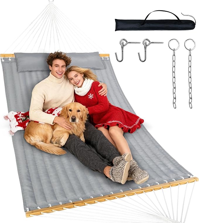 Double Hammock with Spreader Bar & Pillow, Portable 500lbs Capacity by Unknown