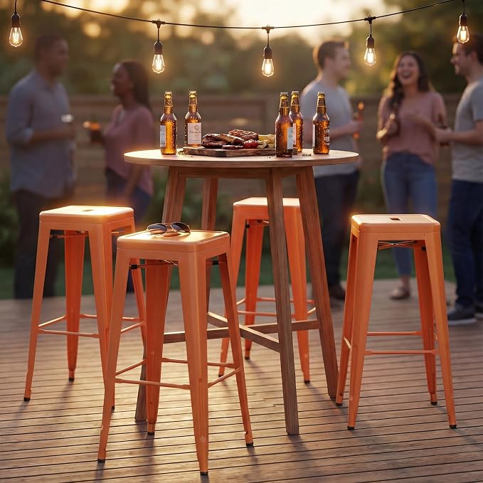 Shahoo 30 Inches Metal Bar Stools Counter Height Stackable Backless Stools - Image 9