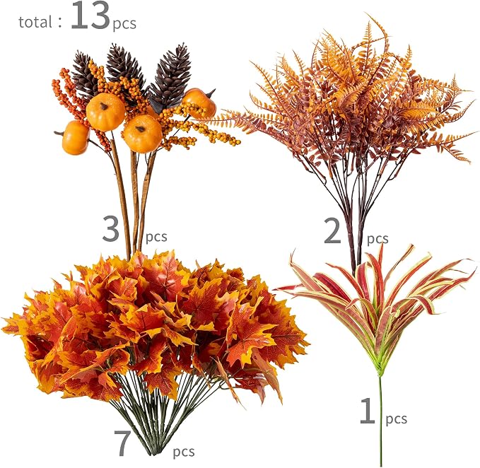 13pcs Outdoor Artificial Maple Leaf Pumpkin Branch - Image 2