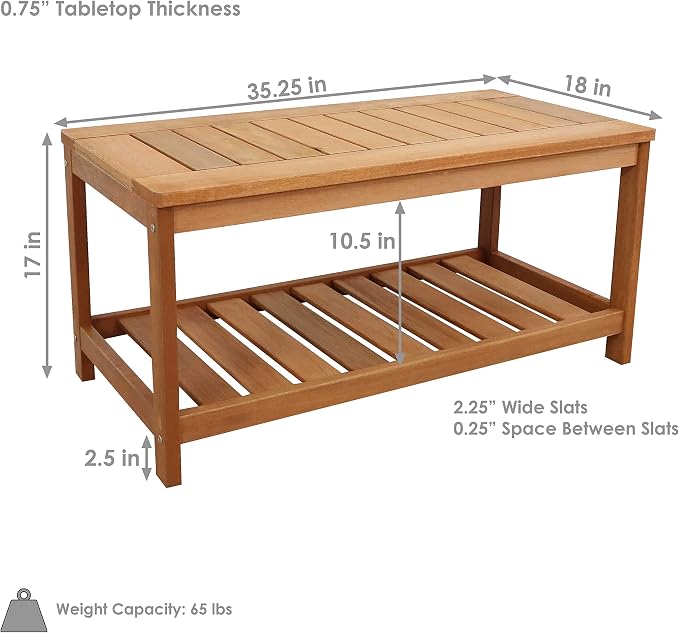 Sunnydaze Teak Outdoor Coffee Table - Image 3