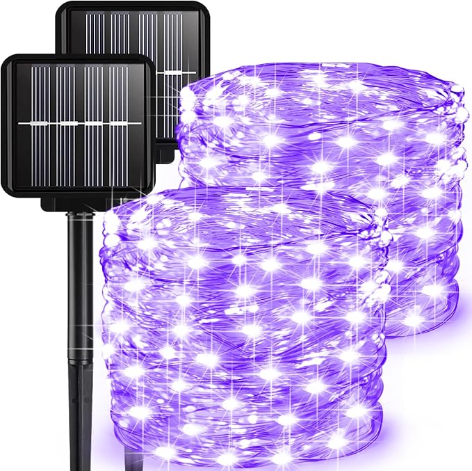 2 Pack Solar String Lights Outdoor, 33 Feet 100 LEDs 8 Modes Solar Fairy Lights by ALENEY