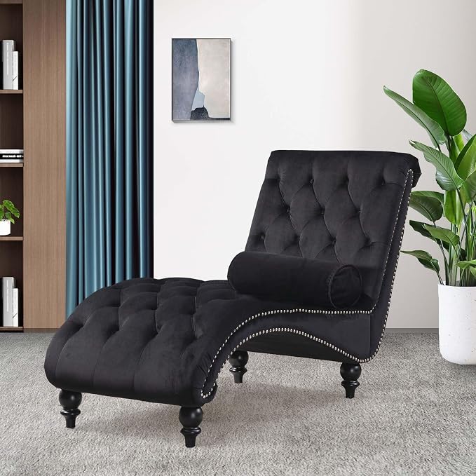 Chaise Lounge Indoor, Velvet Upholstered Lounge Chair Button-Tufted Armless by LinyuanwaiFurniture
