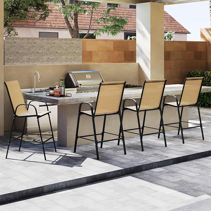 Tangkula Outdoor Bar Stools Set of 4, Enlarged Seat & Metal Frame, Tall Patio - Image 4