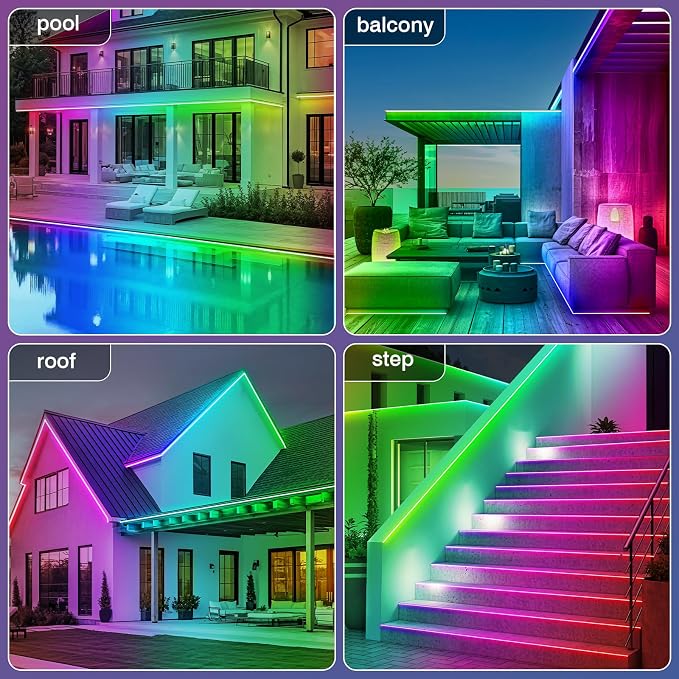 zoegi 200ft Outdoor LED Strip Lights Waterproof, Music Sync RGB IP68 Outside - Image 4