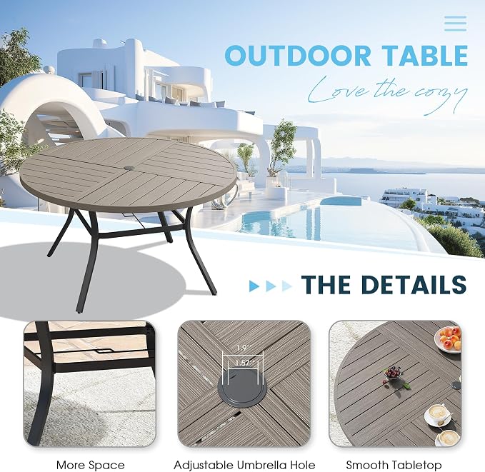 Patio Dining Table for 6-8, Round Metal Outdoor Table - Image 3