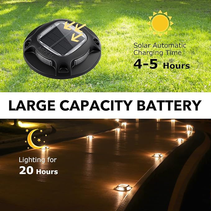 AGPTEK Solar Driveway Lights Outdoor 12 Pack, 2 Color Modes LED Deck Dock - Image 3