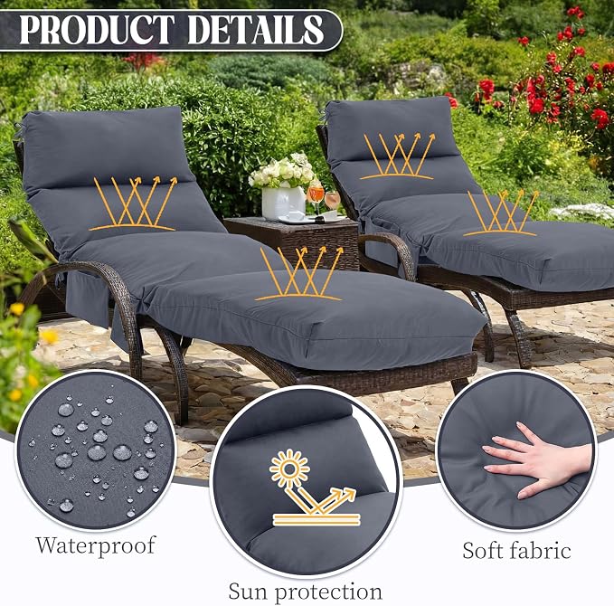 Kigley 2 Pcs Chaise Lounge Cushions, 77.9 x 20.5 x 4.7 Inch Outdoor Lounge - Image 3
