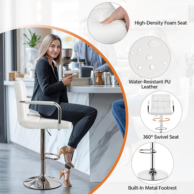 Yaheetech Bar Stools, PU Leather Adjustable Swivel Barstools, Hydraulic Kitchen - Image 5