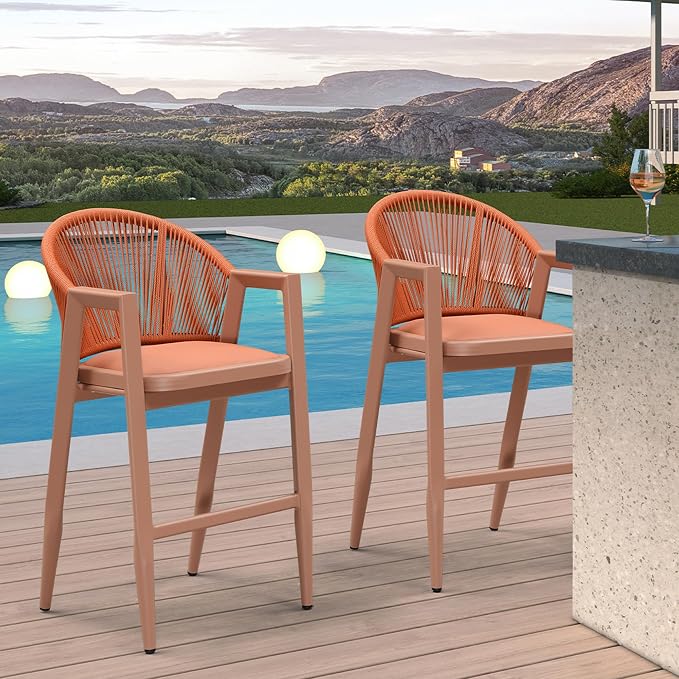 PURPLE LEAF Outdoor Bar Stools Set of 2 Wicker Bar Stools Woven Bar Height - Image 8