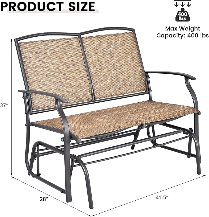 Giantex Patio Glider Bench, 400 Lbs Capacity, Steel Frame, Outdoor Swing Chair - Image 3