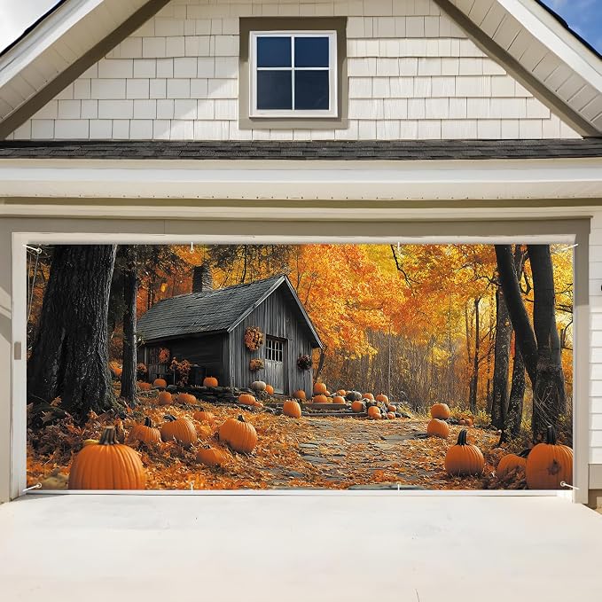 ANNA QUEEN Autumn Pumpkin Garage Door Banner 6 x 13FT, Fall Harvest, Outdoor by ANNAQUEEN