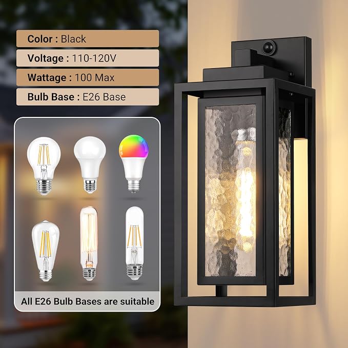 WIHTU Motion Sensor Exterior Porch Light Fixtures, Water Ripple Outdoor Wall - Image 6