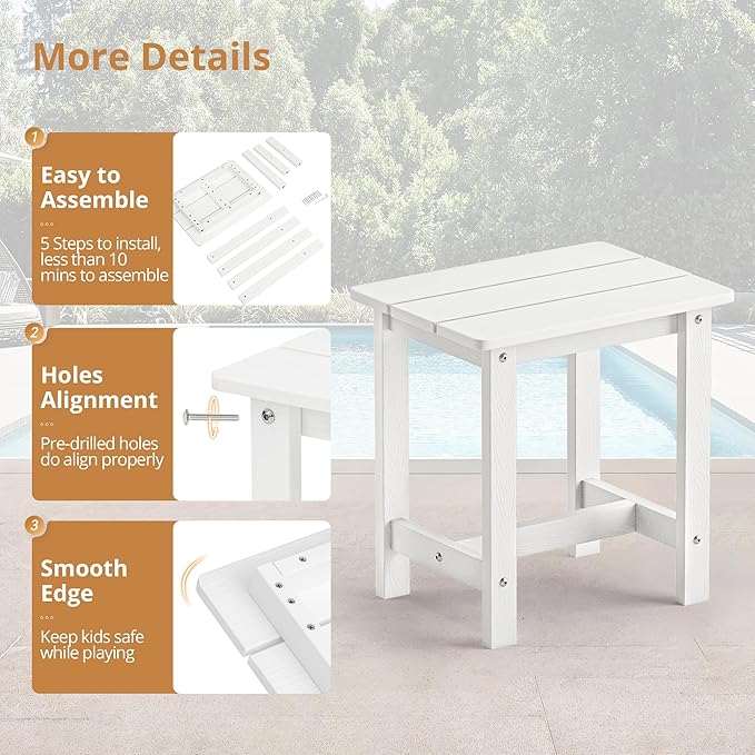 LUE BONA Outdoor Side Table Set of 2, HDPS Small Outdoor Table, Adirondack Side - Image 7
