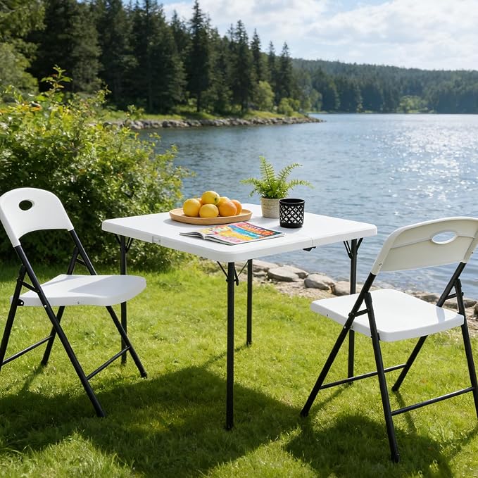 36 Inch Folding Card Table, Fold-in-Half Square Portable Table - Image 2