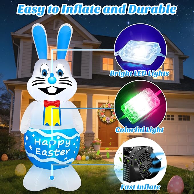 MICOCAH 5FT Tall Easter Inflatable Bunny Outdoor Decoration, Standing Cute Blow - Image 3