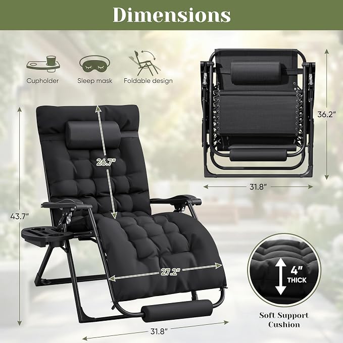 Homall Oversized Zero Gravity Chair, Adjustable Anti Gravity Chair Folding - Image 3