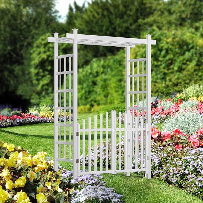 VINGLI Garden Arbor with Gate, PVC Wedding Arch by VINGLI