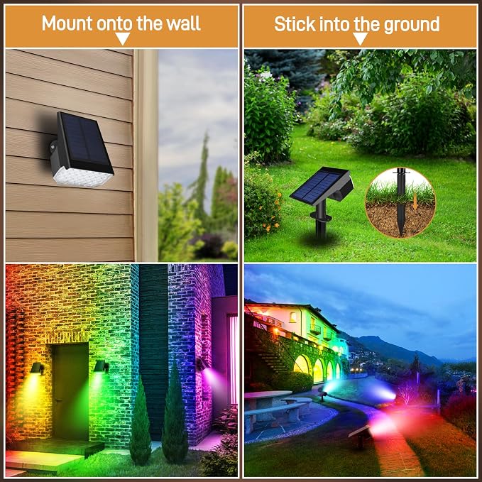 RGB Solar Lights Outdoor Waterproof IP65, 7 Lighting Modes Color Changing 26 - Image 4