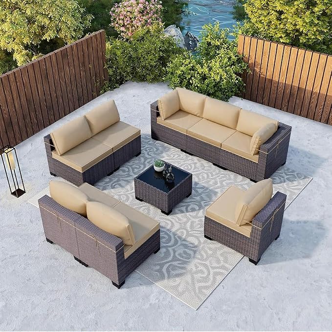 Kullavik 9 Pieces Outdoor Patio Furniture Set, Outdoor Sectional Rattan Sofa by KULLAVIK
