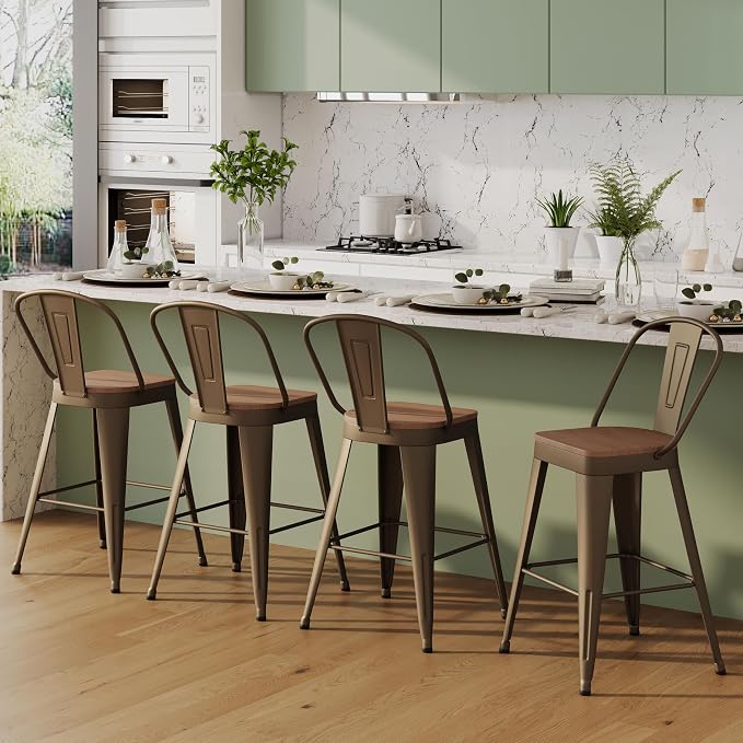 ALISH 30 Inch Industrial Bar Stools Set of 2, High Back Metal Barstools - Image 8