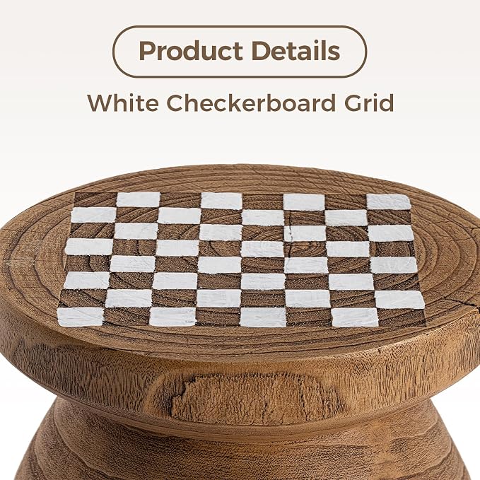 COSIEST Outdoor Side Table w Chessboard, Lightweight Decor Outdoor Round End - Image 3