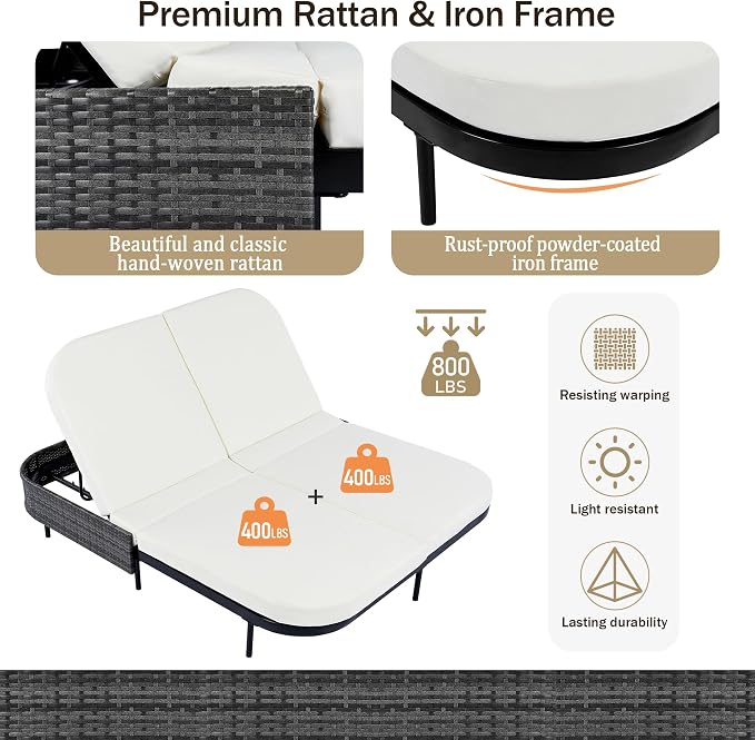 Merax Outdoor Daybed, Patio Rattan Daybed - Image 8