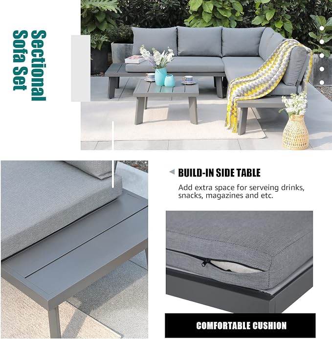 Soleil Jardin 4-Piece Outdoor Patio Furniture Set L-Shaped Aluminum Sectional - Image 5