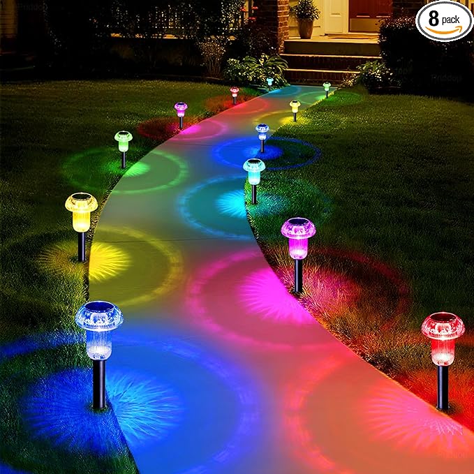 Solar Lights Outdoor Pathway Waterproof 8 Pack Color Changing LED Acrylic by Priddop