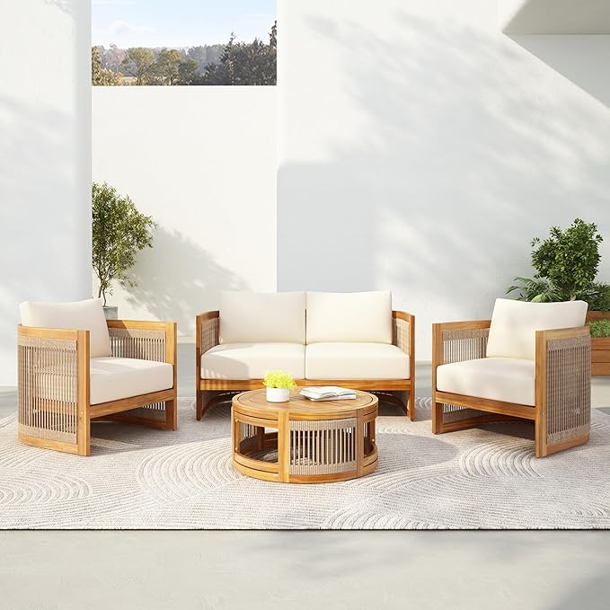 Christopher Knight Home Nesbit 4 Pieces Conversation Set, Acacia Wood Chat Set by ChristopherKnightHome