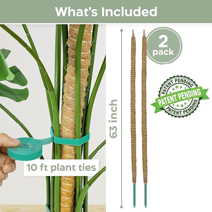 2 Pack 63'' Bendable Moss Pole Monstera Plant Support - Image 2