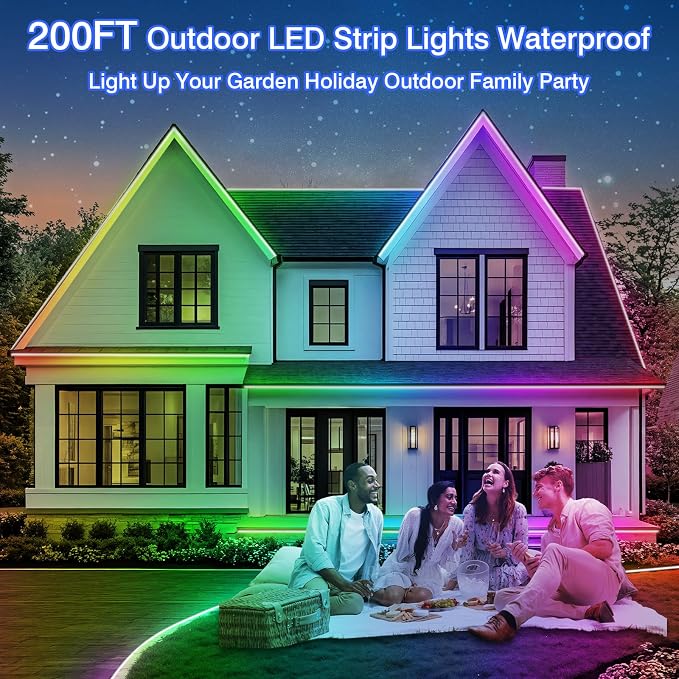 zoegi 200ft Outdoor LED Strip Lights Waterproof, Music Sync RGB IP68 Outside - Image 2