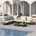 homary 6 Piece Aluminum & Teak Outdoor Sofa Set, Patio Sofa Seat L-Shaped by Homary