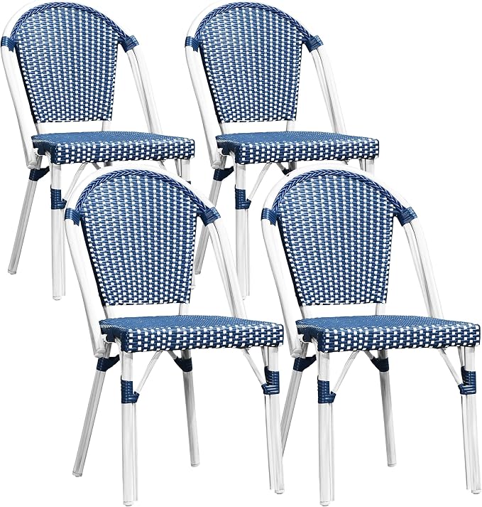 PURPLE LEAF Outdoor Dining Chair Set of 4 Aluminum Frame Wicker Rattan Chairs by PURPLELEAF
