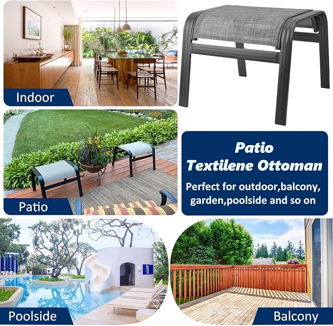 Outdoor Patio Ottoman Seat Textilene Portable Metal Footstool Portable Footrest - Image 6