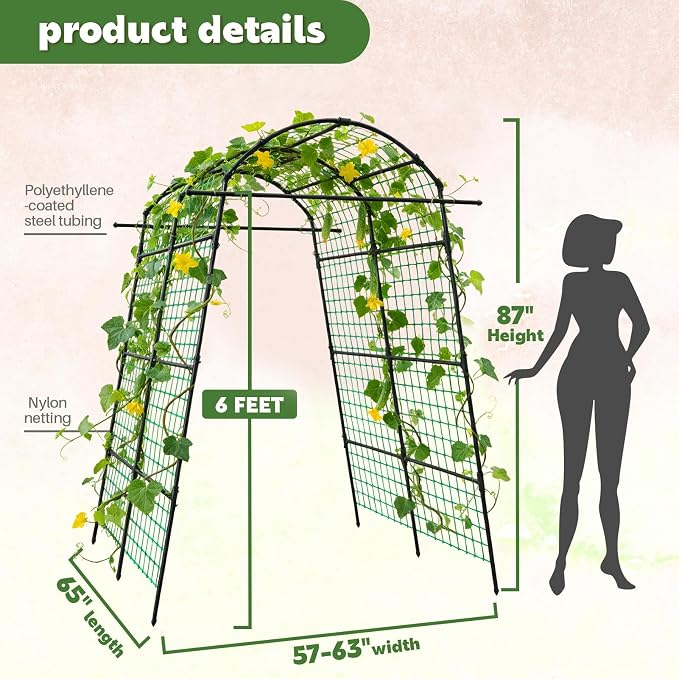 AGTEK 87in Garden Arch Trellis for Climbing Plants, Garden Arches Support - Image 2