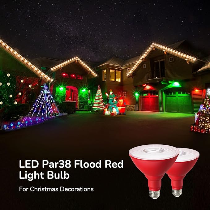 EDISHINE PAR38 Red LED Flood Light Bulbs Outdoor, Dimmable LED Light Bulb - Image 2