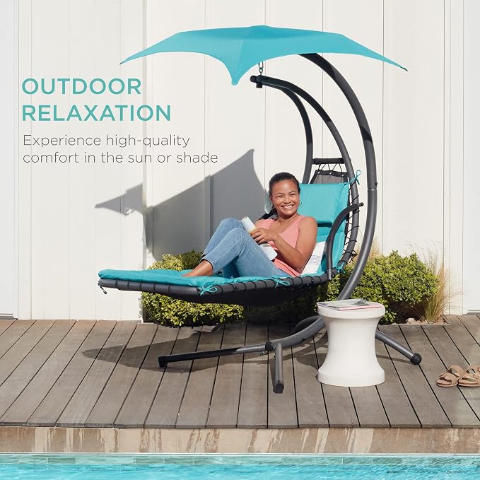 Best Choice Products Outdoor Hanging Curved Steel Chaise Lounge Chair Swing - Image 8